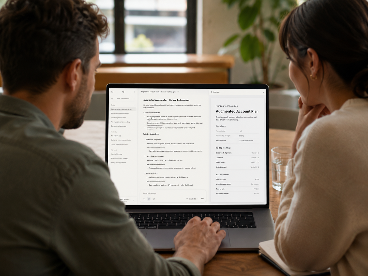 Business team reviewing an AI transformation roadmap.